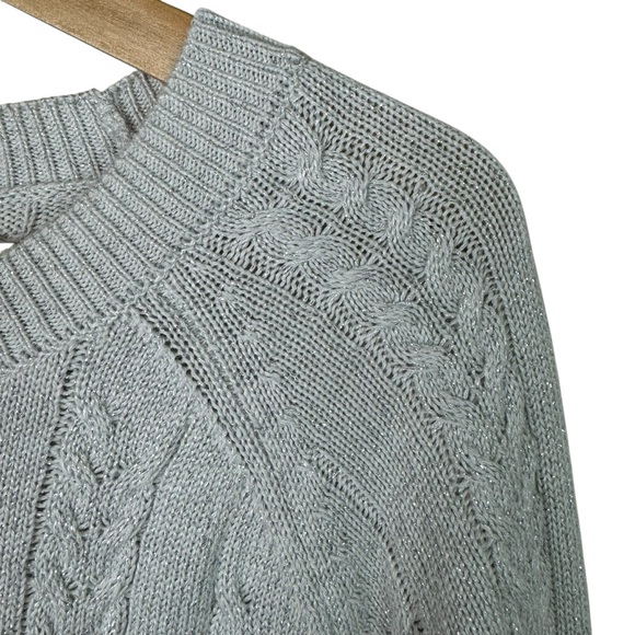 Athleta Sweater Womens Size Medium Crossroads Gray Metallic Crew Wool Cable Knit - Picture 4 of 9